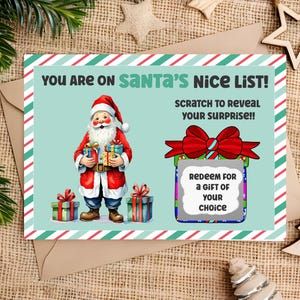 Biglietto di auguri natalizio con gratta e vinci della lista dei buoni di Babbo Natale / Biglietto di auguri natalizio personalizzato con gratta e vinci / Biglietto di auguri natalizio con sorpresa e gratta e vinci personalizzato