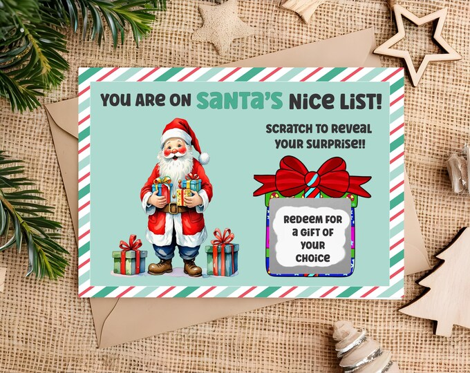 Santa's Nice List Christmas Scratch Off Card / Custom Christmas Scratch and Reveal Card / Personalized Christmas Scratch Off Surprise Card