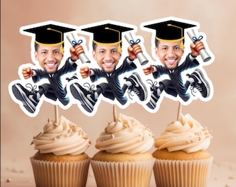 Custom Graduate Photo Cupcake Toppers, Personalized Cupcake Toppers, Graduation Decorations, Class of 2024, Class of 2025, Photo Face