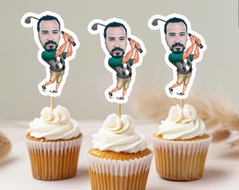 DIGITAL DOWNLOAD- Custom Golf  Cupcake Toppers -  Custom Birthday Party Cupcake Toppers, Golf Toppers, Cake Muffin Topper, Cupcake Topper,