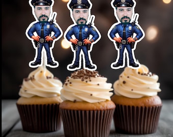 Custom Face Police Cupcake Toppers: Personalized Party Decor (Digital Download)