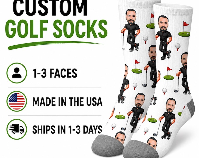 Personalized Golf Face Socks: Custom Photo Golfer Gift