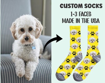 Photo Dog Socks Custom Printed Pet Face Socks for Dog Lovers Gift for Her Him Personalized Animal Face Crew Socks Dog Parent Gift