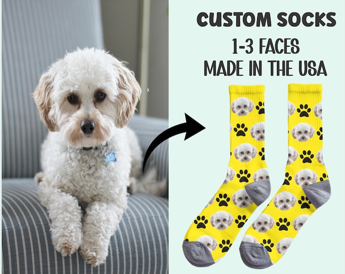 Photo Dog Socks Custom Printed Pet Face Socks for Dog Lovers Gift for Her Him Personalized Animal Face Crew Socks Dog Parent Gift