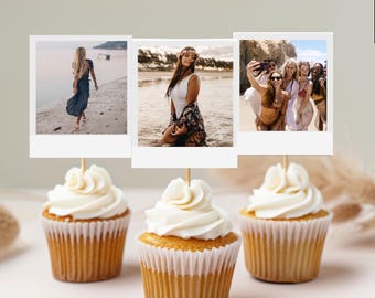 Vintage Birthday Cupcake Toppers/ Customized Birthday Toppers/ Polaroid Cupcake Toppers/ Custom Party Favors/ Birthday Party Cupcake Toppers