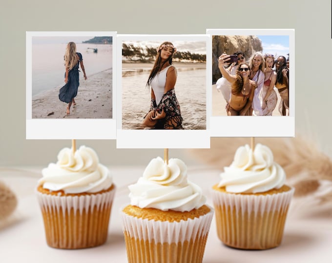 Vintage Birthday Cupcake Toppers/ Customized Birthday Toppers/ Polaroid Cupcake Toppers/ Custom Party Favors/ Birthday Party Cupcake Toppers
