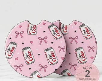 Diet Coke Car Coasters Set of 2, Cute Pink Car Accessories, Cup Holder Coasters, New Driver Gift, Soda Lover Gift