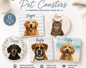 Custom Pet Photo Ceramic Coaster, Personalized Dog Cat Portrait, New Home Housewarming Gift, Custom Pet Lover Decor, Unique Photo Gift