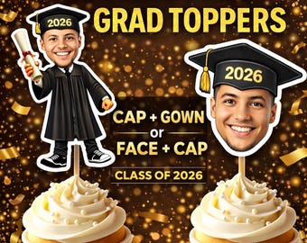 Custom Graduation Face Cupcake Toppers: Class of 2026 Photo Grad Picks
