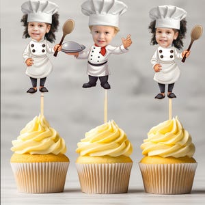 Custom Face Chef Cupcake Toppers – Personalized Chef Party Decorations ...