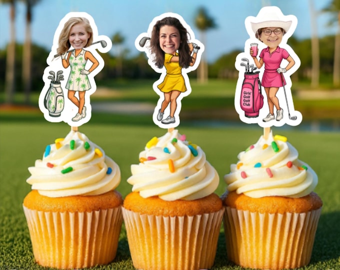 Custom Golf  Cupcake Toppers - Custom Birthday Party Cupcake ToppersGolf ToppersCake Muffin TopperCupcake Topperwoman golfer