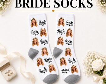 Bachelorette Party Favors Custom Face Socks - Set of Bridesmaid Proposal Gifts I Do Crew Bride Squad Personalized Bachelorette Photo Socks