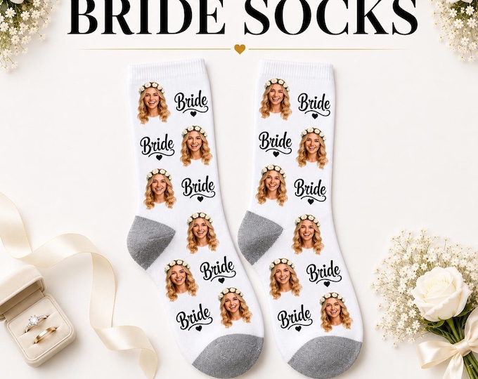 Bachelorette Party Favors Custom Face Socks - Set of Bridesmaid Proposal Gifts I Do Crew Bride Squad Personalized Bachelorette Photo Socks