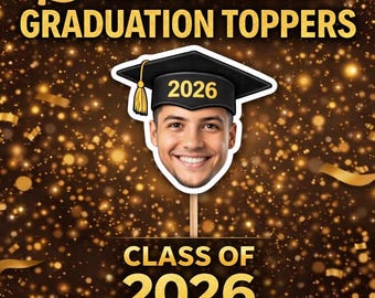 Custom Face Graduation Cupcake Toppers Class of 2026 Face with Cap Photo Grad Picks Graduation Party Decorations
