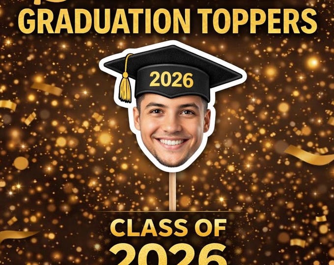Custom Face Graduation Cupcake Toppers Class of 2026 Face with Cap Photo Grad Picks Graduation Party Decorations