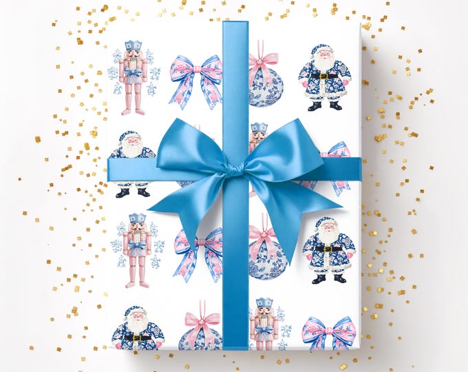 Christmas Vintage Wrapping Paper, Chinoiserie Gift Wrap Roll, Classic Christmas Gift Wrapping Paper, Nutcracker Gift Wrap, Holiday Wrapping