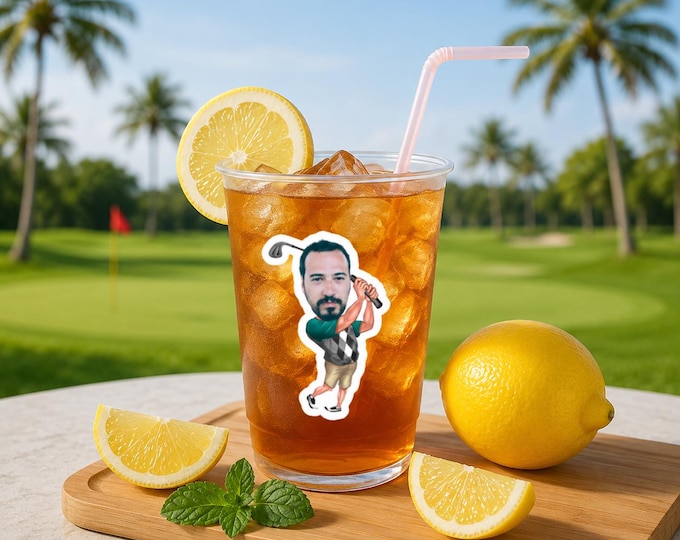 Custom Golf Party Cups with Face - Personalized 19th Hole Plastic Cups, Golfer Birthday Decorations, Bachelor Party Favors, Retirement Decor