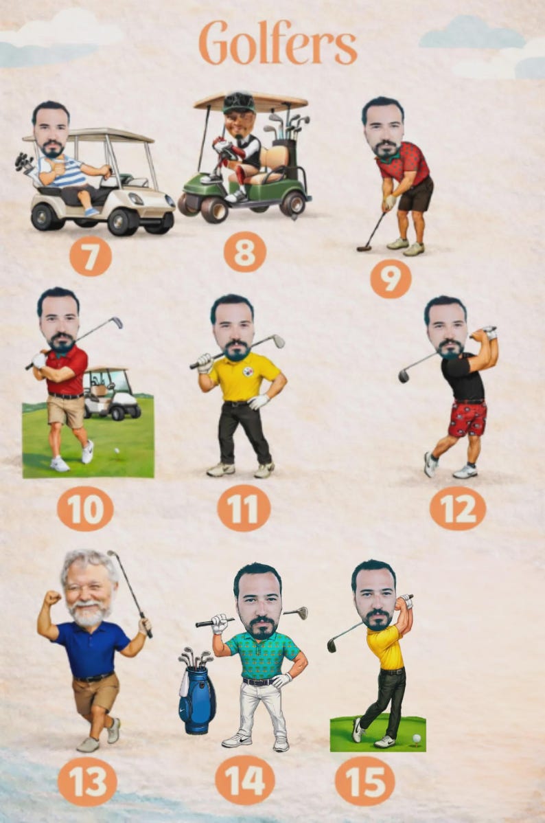 Adesivi da golf personalizzati, adesivo fotografico da golf, adesivo personalizzato con volto da golfista, regalo per gli amanti del golf, decalcomania per carrello da golf, bomboniera per feste di tornei di golf immagine 8