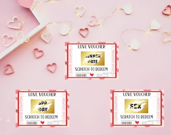 5, 10, 15, 20, 35 Love Scratch-off Custom DYI Gift Anniversary Birthday Voucher Coupon Cards Valentine's Unique Romantic Fun for Him and Her