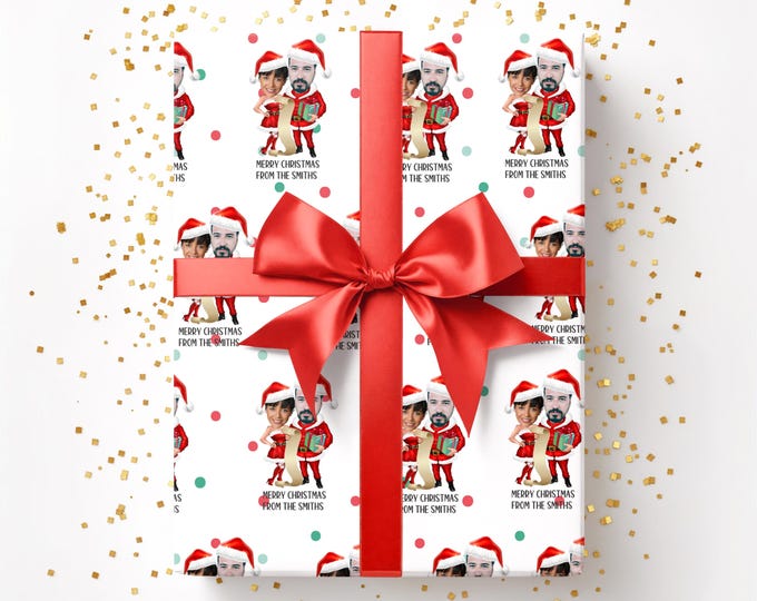 Custom Face Santa Christmas  Wrapping Paper, Personalized Christmas Paper, Custom Baby Photo Gifts, Funny Face Printed Paper