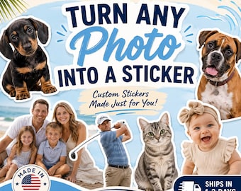 Custom photo stickers - personalized waterproof decals for laptops, mirrors, tumblers, and more