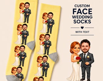 Custom Caricature Wedding Socks - Hand Drawn Cartoon Face Socks Personalized Bride and Groom Illustration Socks Funny Wedding Anniversary