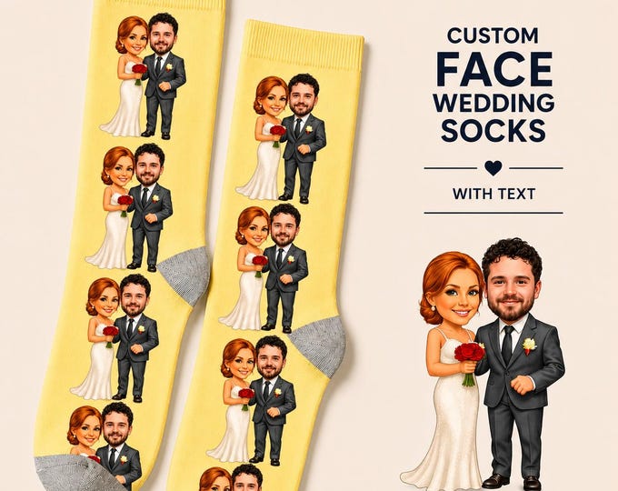 Custom Caricature Wedding Socks - Hand Drawn Cartoon Face Socks Personalized Bride and Groom Illustration Socks Funny Wedding Anniversary