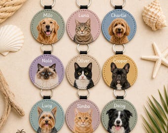 Custom Pet Photo Keychain Personalized Dog Cat Portrait Name Leather Picture Custom Keyring Charm Anniversary Memorial Gift Loss Gift