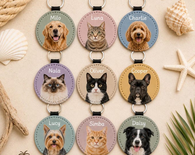 Custom Pet Photo Keychain Personalized Dog Cat Portrait Name Leather Picture Custom Keyring Charm Anniversary Memorial Gift Loss Gift