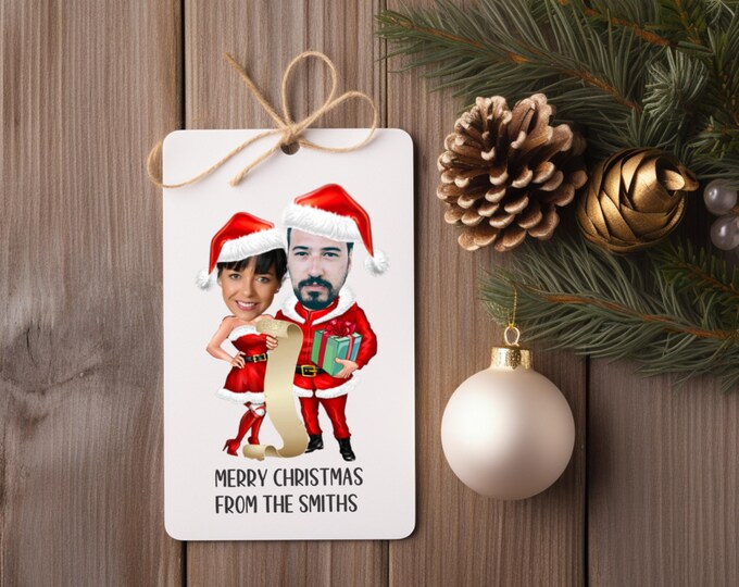 Custom Face Christmas Gift Tags / Personalized Christmas Floral Tags / Christmas Santa Tags / Tag for Christmas Gifts, Santa Claus Gift Tags