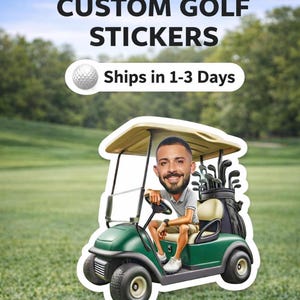 Adesivi da golf personalizzati, adesivo fotografico da golf, adesivo personalizzato con volto da golfista, regalo per gli amanti del golf, decalcomania per carrello da golf, bomboniera per feste di tornei di golf immagine 2