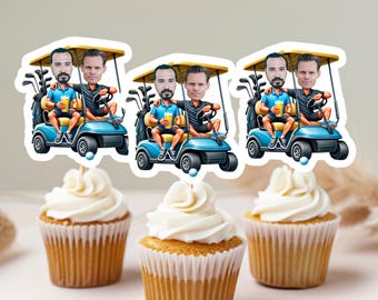 Custom Face Golf Cupcake Toppers – Personalized Golf Party Decor, Funny Golfer Cake Topper,Golf-Themed Cupcake Toppers, Golf Cupcake Toppers