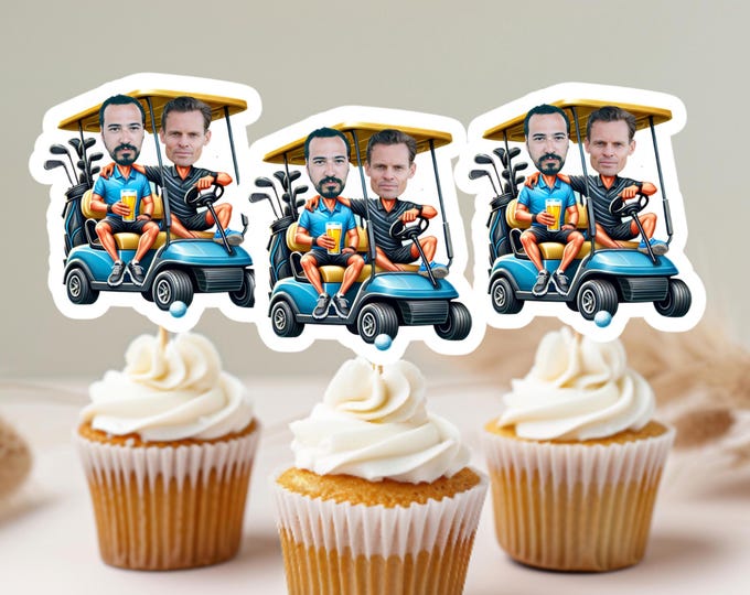 Custom Face Golf Cupcake Toppers – Personalized Golf Party Decor, Funny Golfer Cake Topper,Golf-Themed Cupcake Toppers, Golf Cupcake Toppers