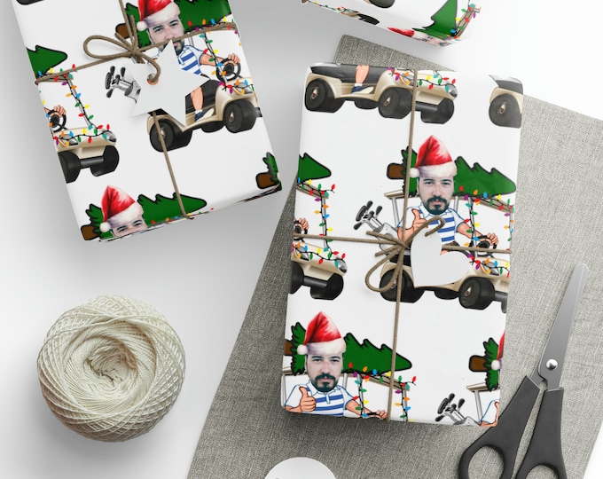 Custom Face Christmas Golf Wrapping Paper, Custom Golf Gift Wrap, Golf lover wrapping paper, Golf Wrapping paper, Christmas Golf Gift Wrap