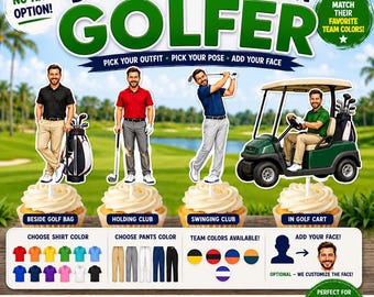 Custom Golf Cupcake Toppers Personalized Golfer Face Toppers Golf Birthday Decorations Golf Party Decor Retirement Party