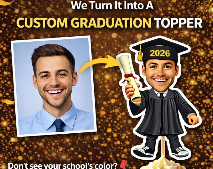 Custom Face Graduation Cupcake Toppers Full Body Graduate Cap and Gown Class of 2026 Photo Grad Party Decorations