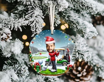 Custom Golfer caricature Portrait, Personalized Golf Ornament, Golf Lover Gift, Custom Golf Ornament , Golf Christmas Ornament, Golf Lover