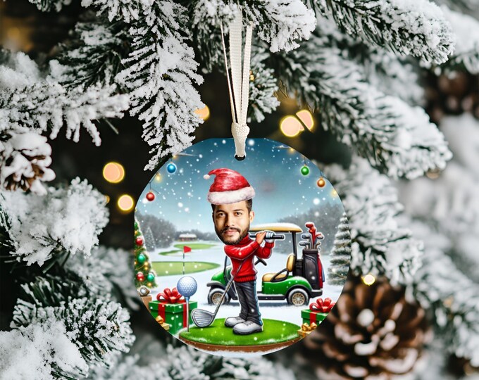 Custom Golfer caricature Portrait, Personalized Golf Ornament, Golf Lover Gift, Custom Golf Ornament , Golf Christmas Ornament, Golf Lover
