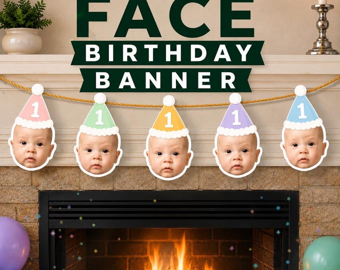 Custom Baby Face First Birthday Banner, Personalized Photo Garland Decorations