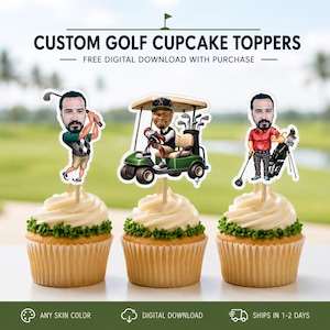 Custom Golf Cupcake Toppers with Face Personalized Golf Party Decorations Funny Golfer Birthday Cake Picks Golf Themed Party
