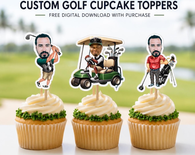 Custom Golf Cupcake Toppers with Face Personalized Golf Party Decorations Funny Golfer Birthday Cake Picks Golf Themed Party