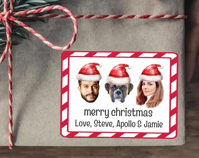 Custom Face Present Stickers | From Santa Stickers | Christmas Gift Stickers | Kids Christmas Stickers, family gift stickers, gift stickers