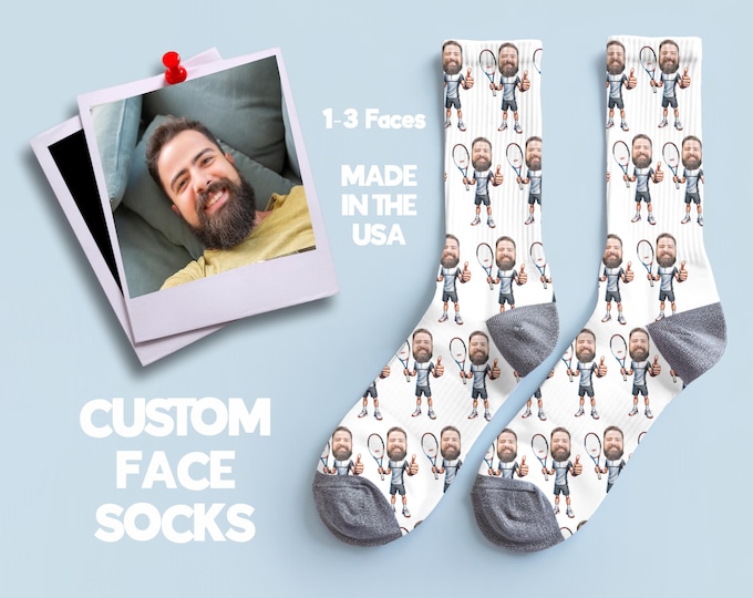 Custom Tennis socks, custom face socks, Tennis socks, face socks, photo socks, custom socks, tennis, team socks, caricature socks,caricature