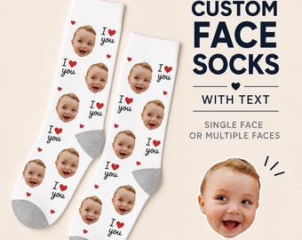 Custom Face Socks with Text - Personalized Photo Socks with Name - Funny Birthday Gag Gift for Him Her Best Friend - Set of 3 Squad Socks
