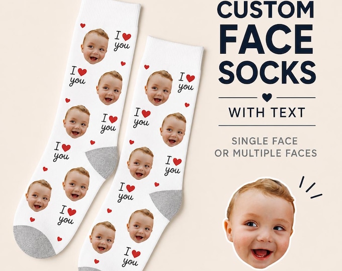 Custom Face Socks with Text - Personalized Photo Socks with Name - Funny Birthday Gag Gift for Him Her Best Friend - Set of 3 Squad Socks
