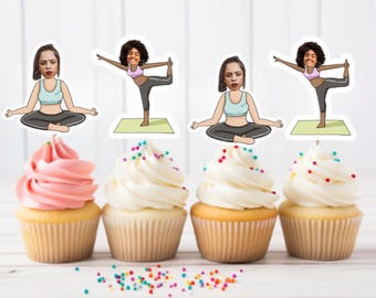 Custom Yoga  Cupcake Toppers - Custom Birthday Party Cupcake Toppers, Yoga Toppers, Cake Muffin Topper, Cupcake Topper, Yoga, yoga lover