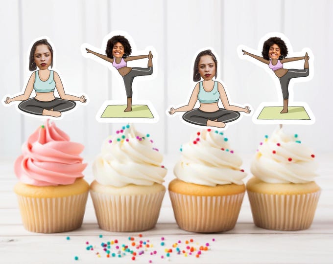 Custom Yoga  Cupcake Toppers - Custom Birthday Party Cupcake Toppers, Yoga Toppers, Cake Muffin Topper, Cupcake Topper, Yoga, yoga lover