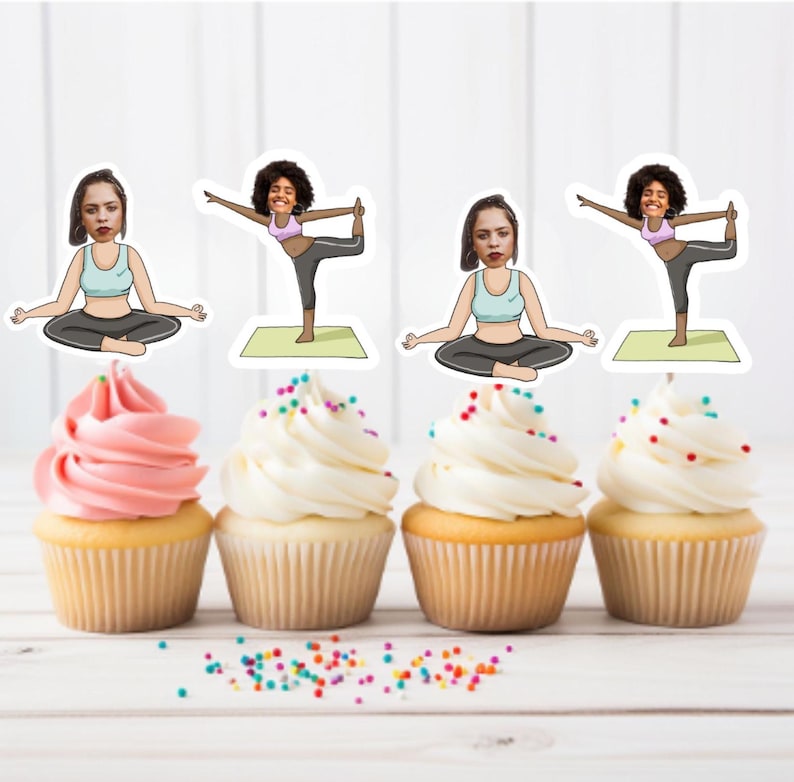 Custom Yoga Cupcake Toppers - Custom Birthday Party Cupcake Toppers, Yoga Toppers, Cake Muffin Topper, Cupcake Topper, Yoga, yoga lover image 1