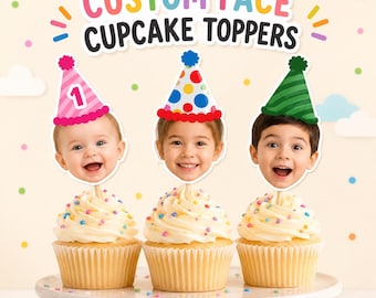 Custom Face Birthday Cupcake Toppers - Personalized 1st Birthday Face Picks, Funny Milestone Birthday Cake Toppers, Custom Photo Party Decor