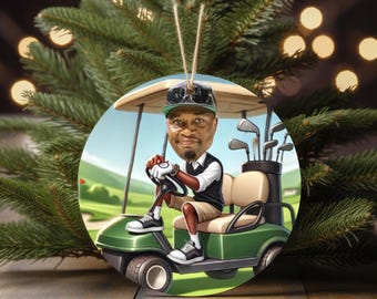 Personalized Golfer Ornament, Golf Lover Ornament, Golf Cart Christmas Tree Ornament, Christmas Ornament, Golf Ornament